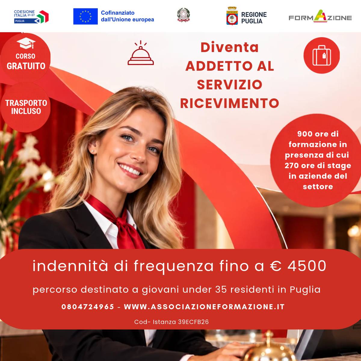 Corso gratuito per addetto al servizio di ricevimento - Turismo- Regione Puglia